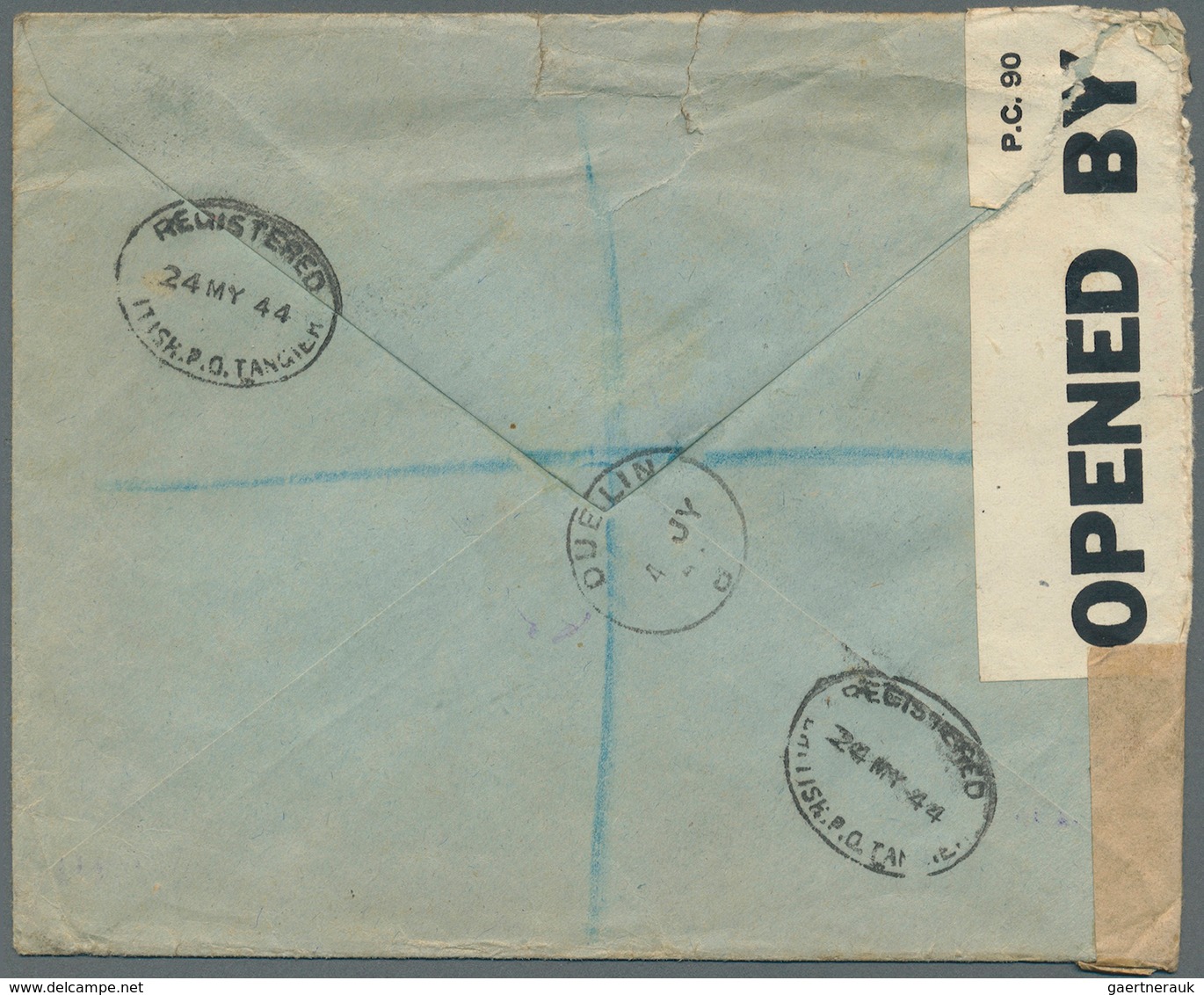 Tanger - Britische Post: 1944. Registered Envelope (minor Faults) Addressed To The 'Free French Nati - Postämter In Marokko/Tanger (...-1958)