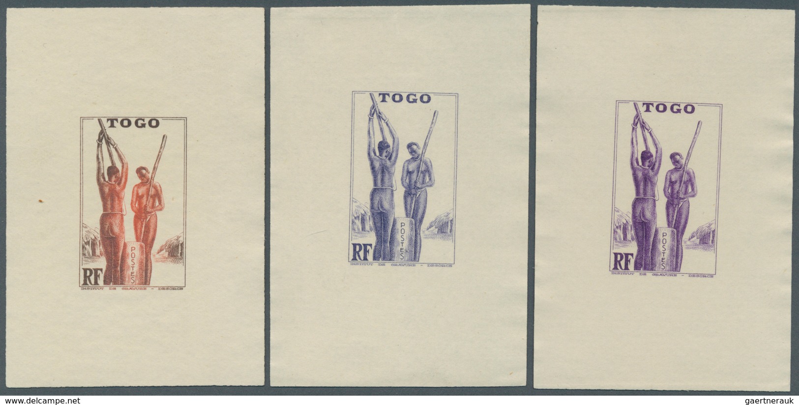 Togo: 1942/1944, Definitives "Views Of Togo", Design "Togolese At Millet Processing", Group Of Seven - Other & Unclassified