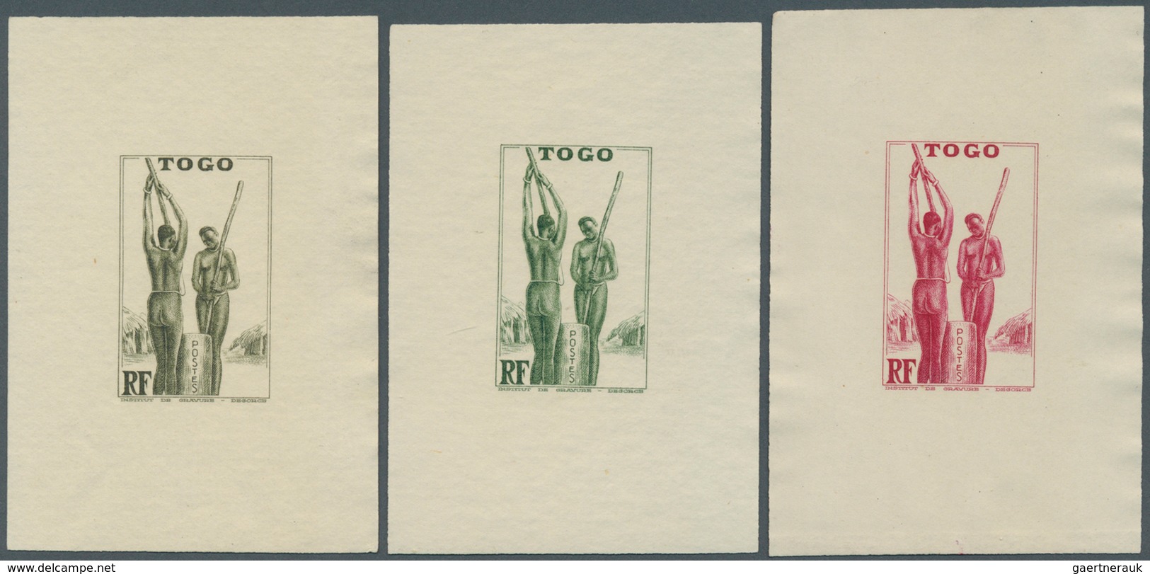 Togo: 1942/1944, Definitives "Views Of Togo", Design "Togolese At Millet Processing", Group Of Seven - Autres & Non Classés