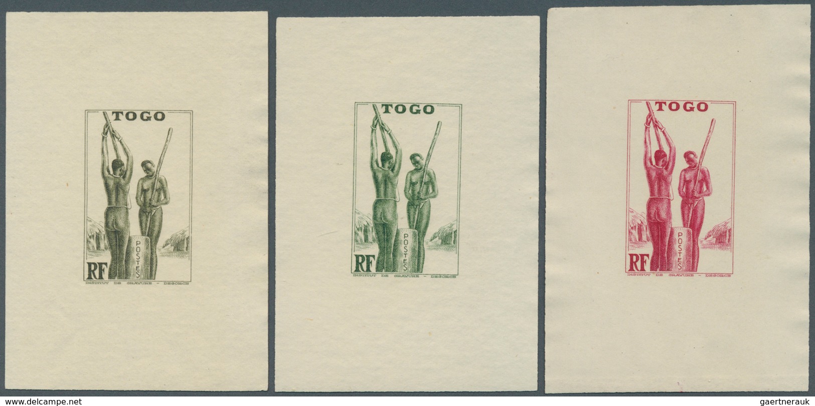 Togo: 1942/1944, Definitives "Views Of Togo", Design "Togolese At Millet Processing", Group Of Seven - Other & Unclassified