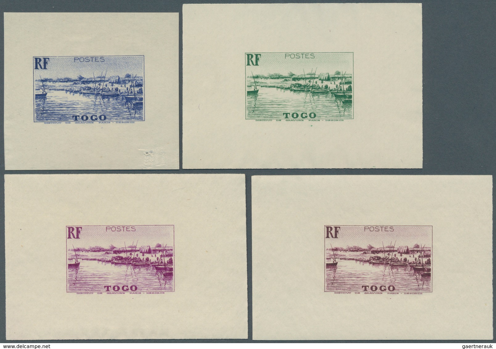 Togo: 1942/1944, Definitives "Views Of Togo", Design "Mono Harbour", Group Of Eight Single Die Proof - Sonstige & Ohne Zuordnung