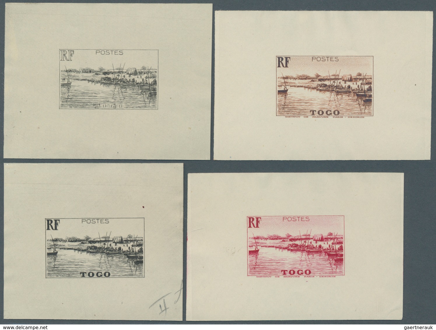 Togo: 1942/1944, Definitives "Views Of Togo", Design "Mono Harbour", Group Of Eight Single Die Proof - Other & Unclassified