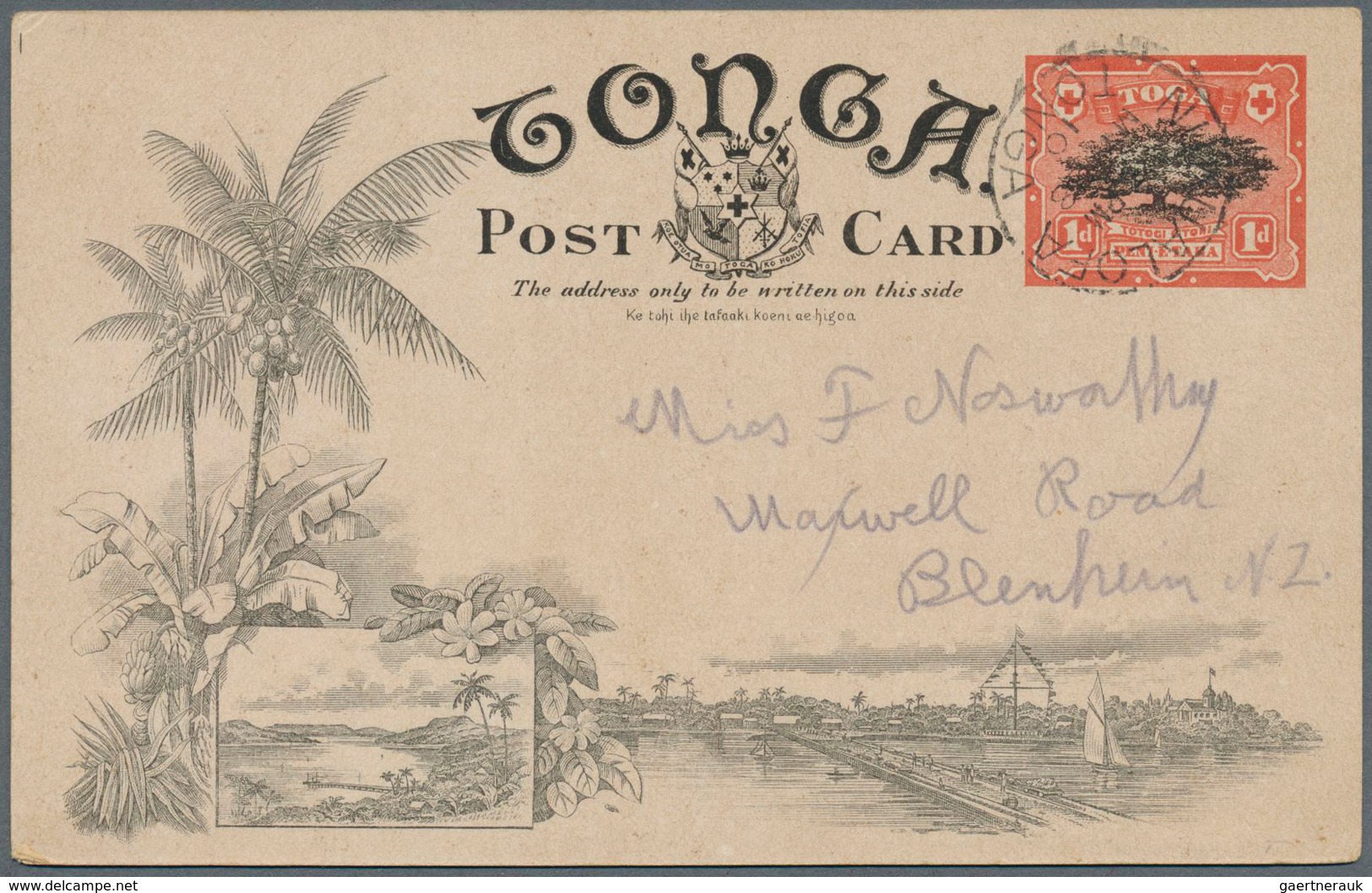 Tonga: 1907/1911, Trio Of Postal Stationery Cards: 1 D Red/black Psc With Colored Picture From Nukua - Tonga (...-1970)