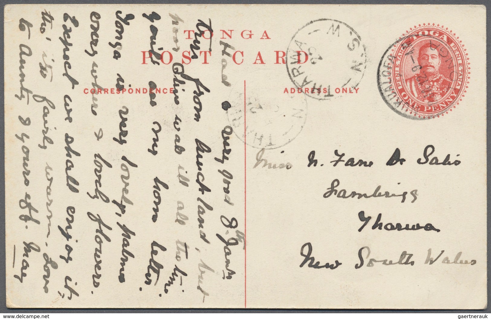 Tonga: 1912, Picture Stationery Card 1 D Red (b/s Palace And Chapel, Nukualofa) Sent From "NUKUALOFA - Tonga (...-1970)