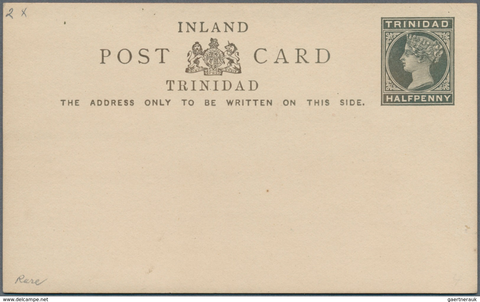 Trinidad Und Tobago: 1884, Stationery Card Very Rare PROOF Victoria 1/2 D In Black On Carton Paper, - Trinité & Tobago (1962-...)