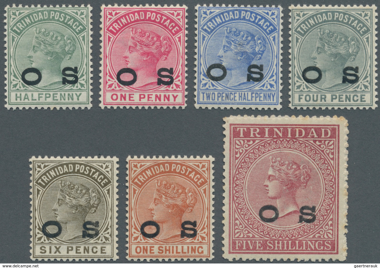 Trinidad Und Tobago - Dienstmarken: 1894, QV ½ D To 5 Sh With Imprints "O S" Complete Set Of Seven V - Trinidad & Tobago (1962-...)