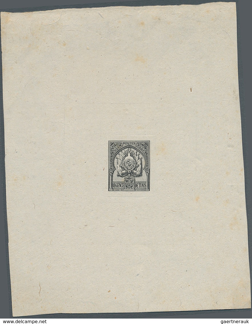 Tunesien: 1888, Coat Of Arms, Dotted Background, Single Die Proof In Black On Ungummed Hand-made Pap - Lettres & Documents