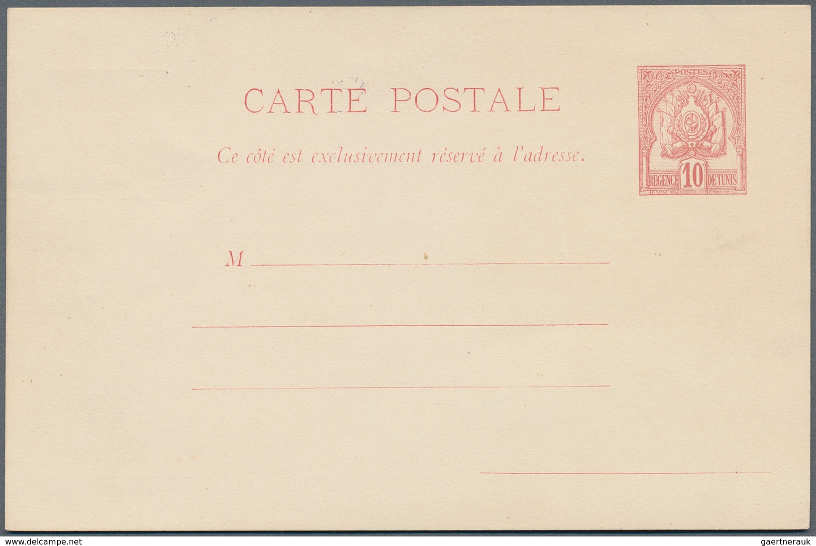 Tunesien: 1895, Stationery Card 10 C. Red, Printed Completely On Both Sides. Very Fine Unsued. ÷ 189 - Lettres & Documents