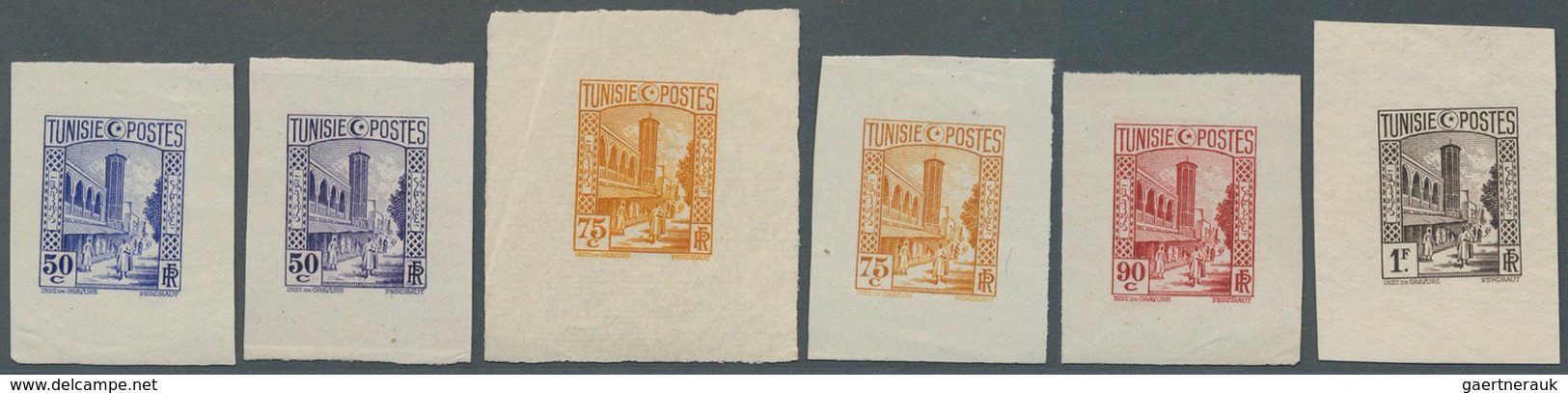 Tunesien: 1931, Definitives "Views Of Morocco", Design "Mosquee Halfaouine", Six Single Die Proofs O - Briefe U. Dokumente