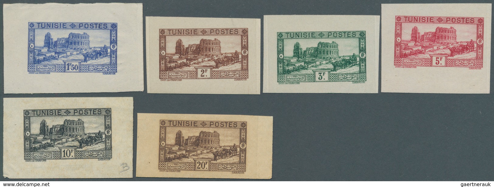 Tunesien: 1931, Definitives "Views Of Morocco", 1.50fr. To 20fr. "Amphitheater", Six Single Die Proo - Lettres & Documents