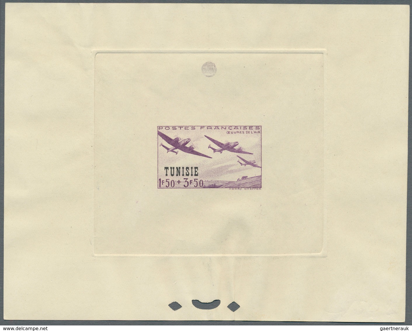 Tunesien: 1945, NOT ISSUED AIRMAIL STAMP, 1.50fr. + 3.50fr. Violet, France 1942 Airmail With Overpri - Briefe U. Dokumente