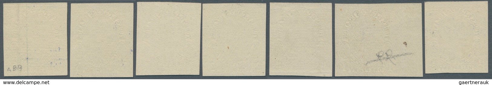 Turks- Und Caicos-Inseln: 1928, King Georg V. 1/2 D. -3 D. And 5 Sh., Seven Imperforated Proofs In D - Turks & Caicos (I. Turques Et Caïques)