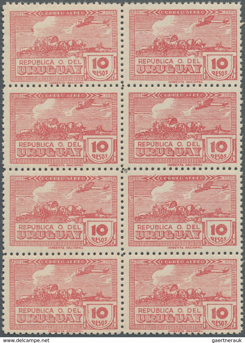 Uruguay: 1939/1944, Airmails ‚airplane Over Bullock Carriage‘ Complete Set Of 13 In Blocks Of Eight, - Uruguay