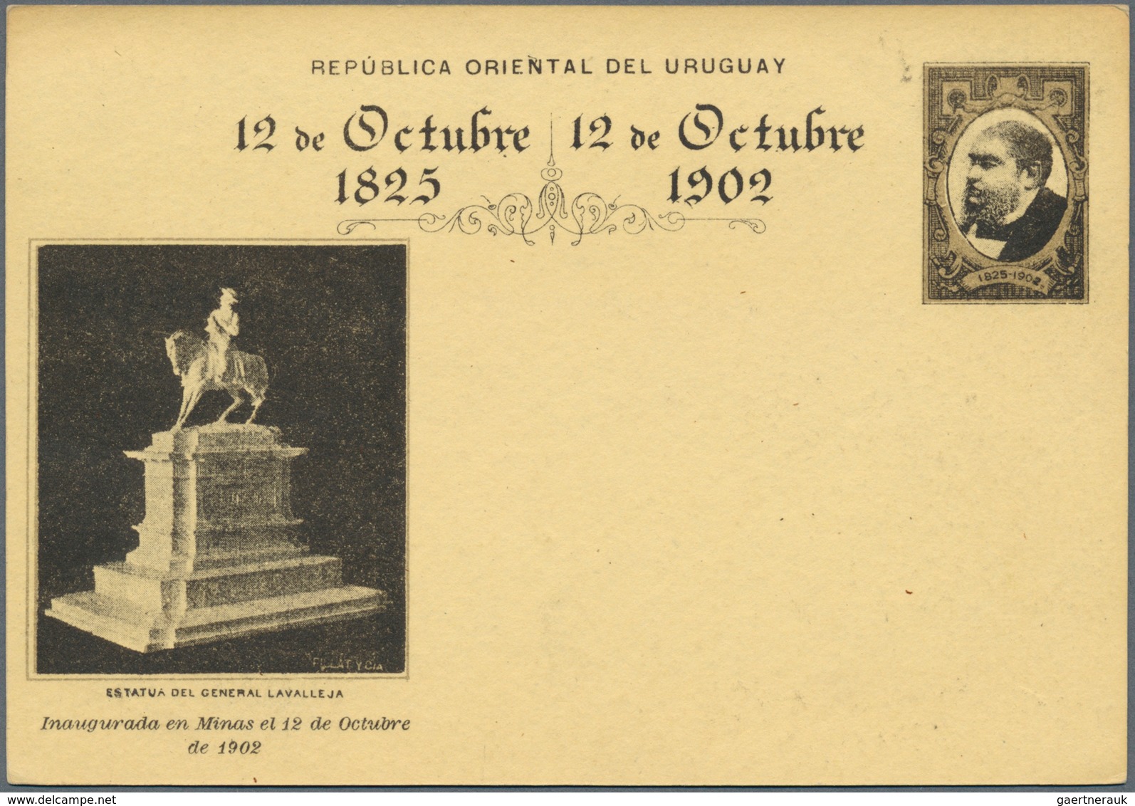 Uruguay - Ganzsachen: 1902, NOT LISTED Stationery Card "12 De Ocrubre 1825-1902" With Illustation "S - Uruguay