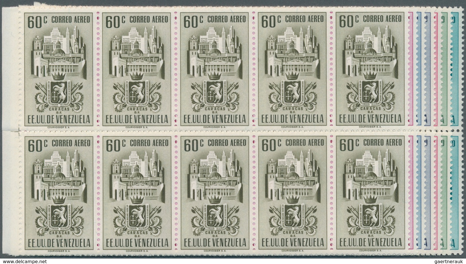 Venezuela: 1951, Coat Of Arms 'CARACAS‘ Airmail Stamps Complete Set Of Nine In Blocks Of Ten, Mint N - Venezuela