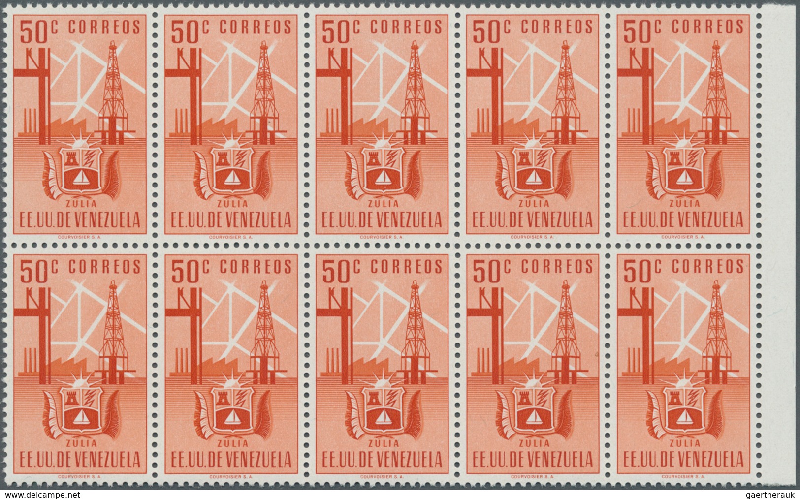 Venezuela: 1951, Coat Of Arms 'ZULIA‘ Normal Stamps Complete Set Of Seven In Blocks Of Ten, Mint Nev - Venezuela
