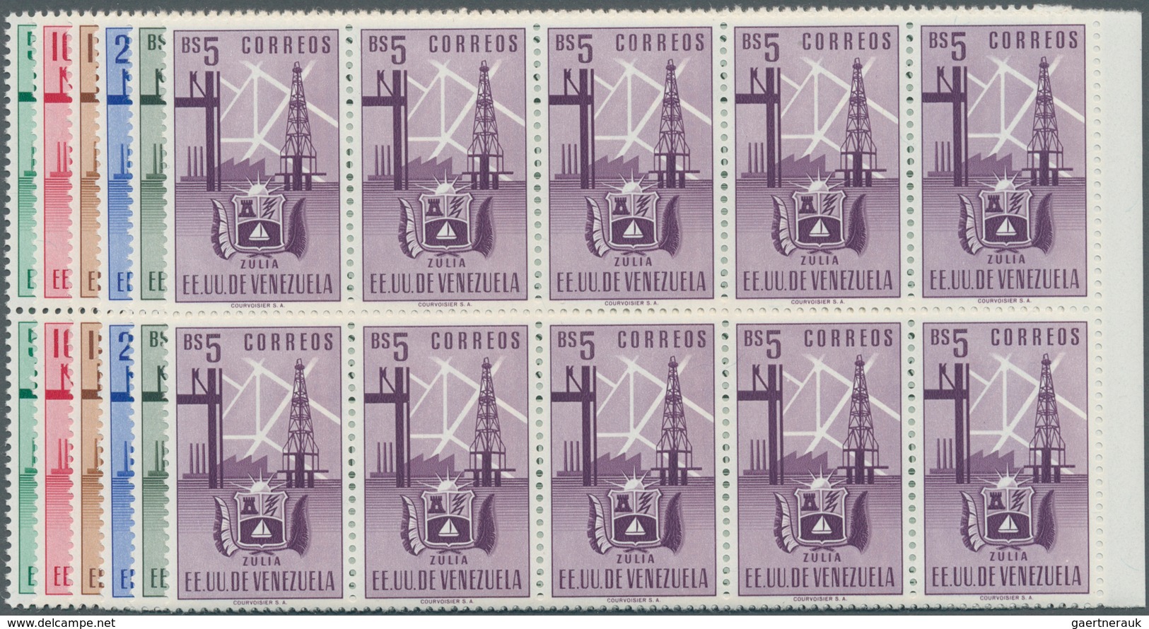 Venezuela: 1951, Coat Of Arms 'ZULIA‘ Normal Stamps Complete Set Of Seven In Blocks Of Ten, Mint Nev - Venezuela