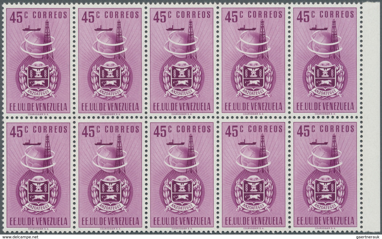 Venezuela: 1951, Coat Of Arms 'ANZOATEGUI‘ Normal Stamps Complete Set Of Seven In Blocks Of Ten, Min - Venezuela