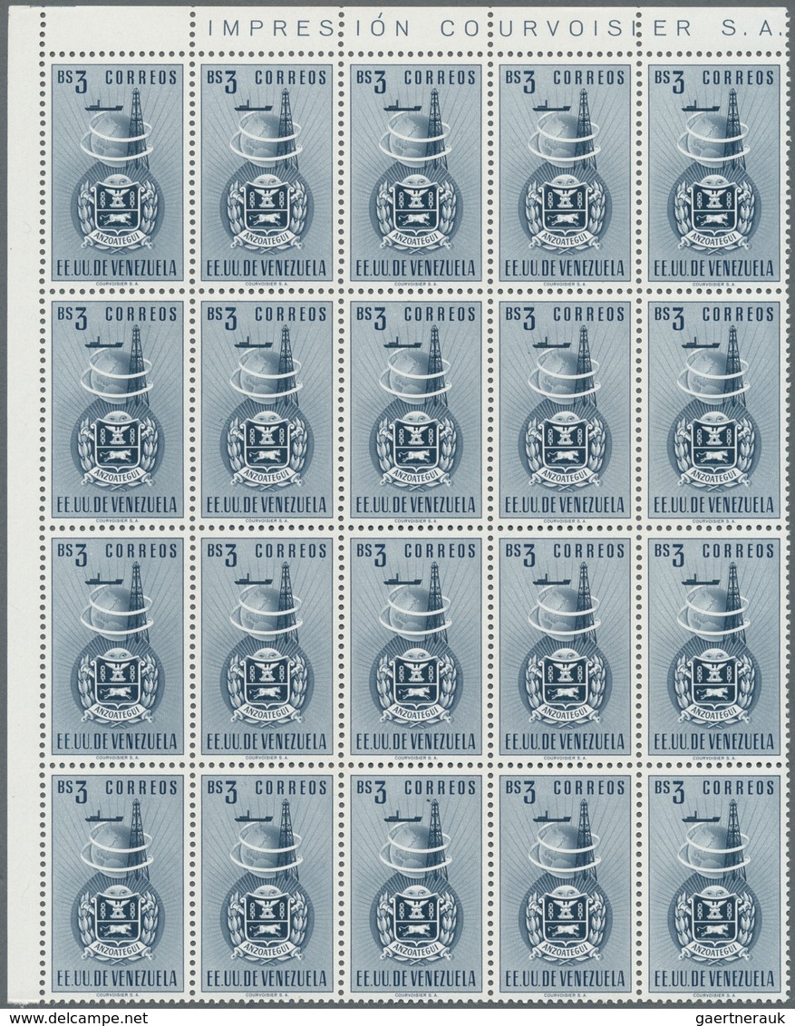 Venezuela: 1951, Coat Of Arms 'ANZOATEGUI‘ Normal Stamps Complete Set Of Seven In Blocks Of 20, Mint - Venezuela