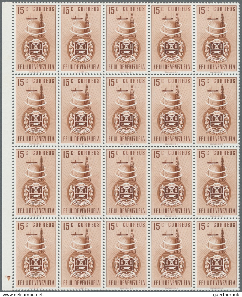 Venezuela: 1951, Coat Of Arms 'ANZOATEGUI‘ Normal Stamps Complete Set Of Seven In Blocks Of 20, Mint - Venezuela