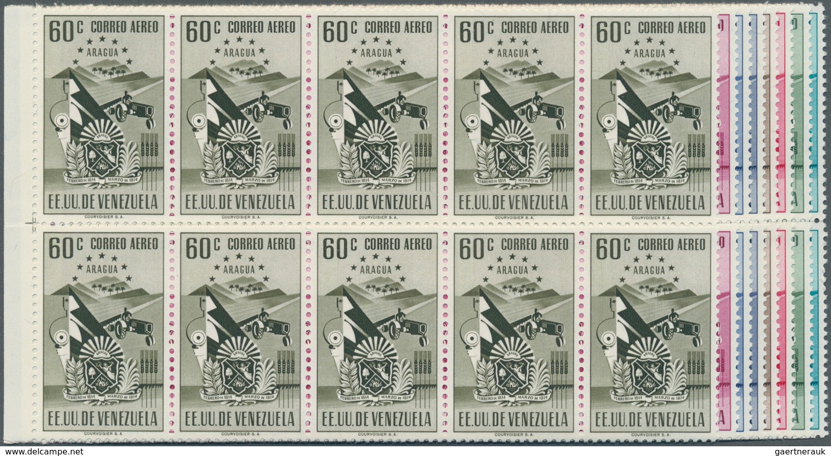 Venezuela: 1952, Coat Of Arms 'ARAGUA‘ Airmail Stamps Complete Set Of Nine In Blocks Of Ten, Mint Ne - Venezuela