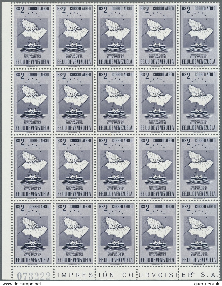 Venezuela: 1953, Coat Of Arms 'DELTA AMACURO‘ Airmail Stamps Complete Set Of Nine In Blocks Of 20, M - Venezuela