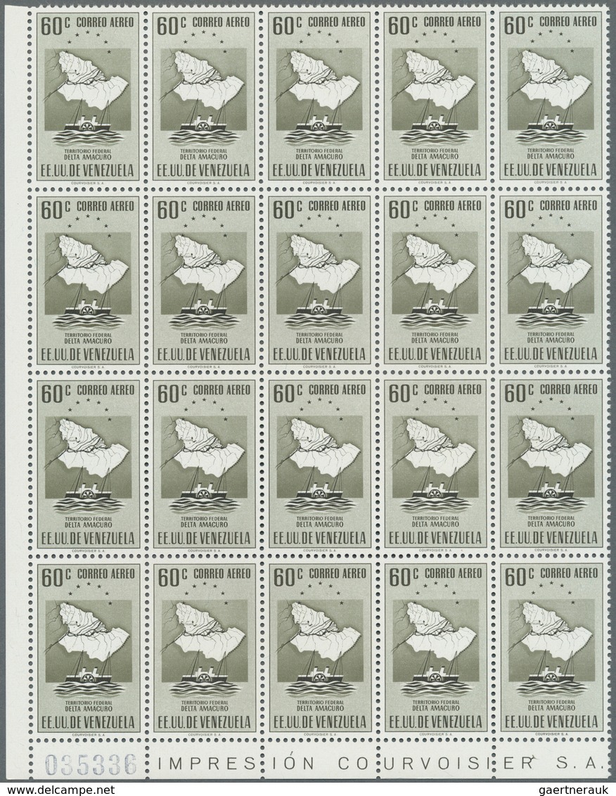 Venezuela: 1953, Coat Of Arms 'DELTA AMACURO‘ Airmail Stamps Complete Set Of Nine In Blocks Of 20, M - Venezuela