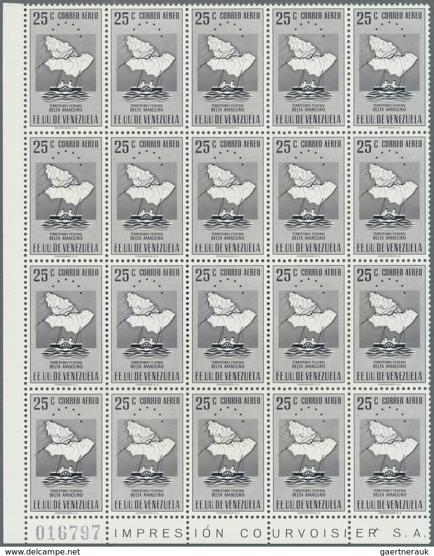 Venezuela: 1953, Coat of Arms 'DELTA AMACURO‘ airmail stamps complete set of nine in blocks of 20, m