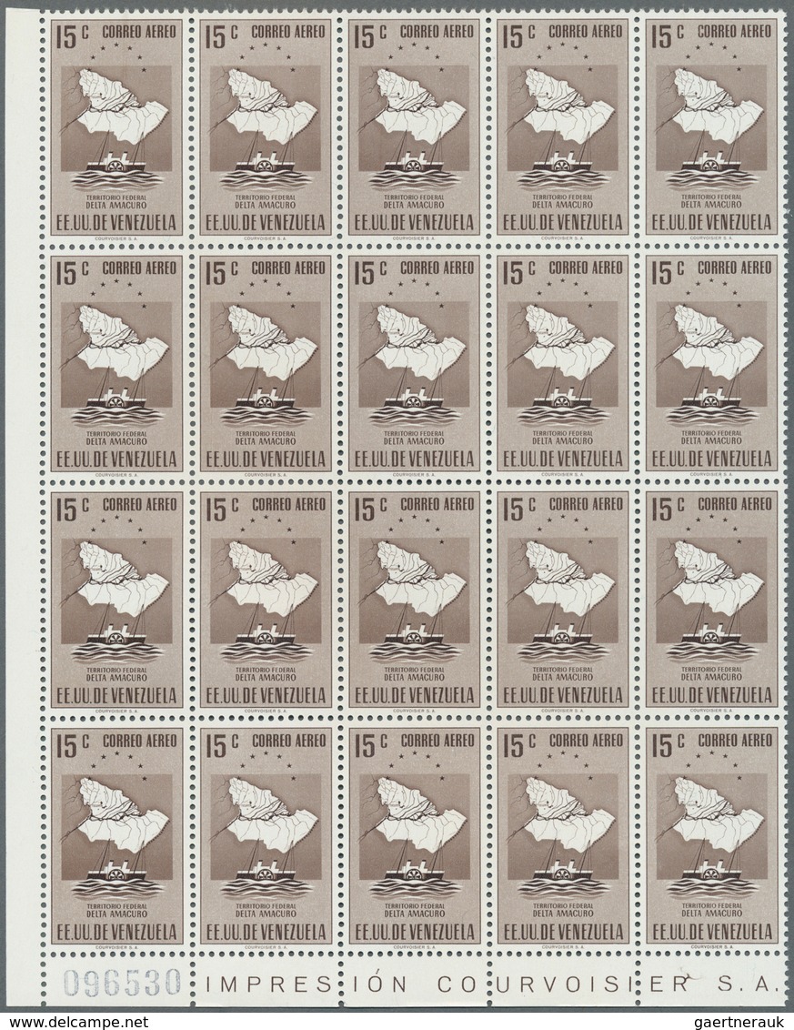 Venezuela: 1953, Coat of Arms 'DELTA AMACURO‘ airmail stamps complete set of nine in blocks of 20, m