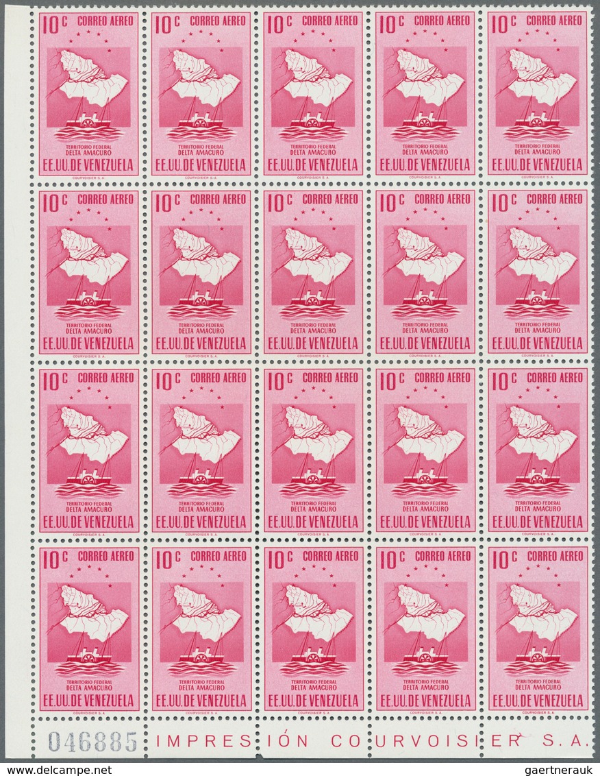 Venezuela: 1953, Coat of Arms 'DELTA AMACURO‘ airmail stamps complete set of nine in blocks of 20, m