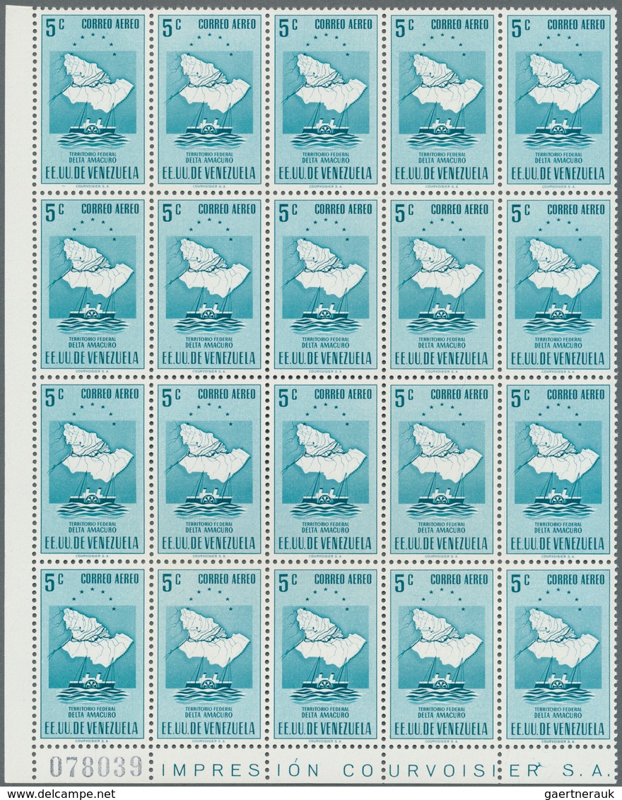 Venezuela: 1953, Coat of Arms 'DELTA AMACURO‘ airmail stamps complete set of nine in blocks of 20, m