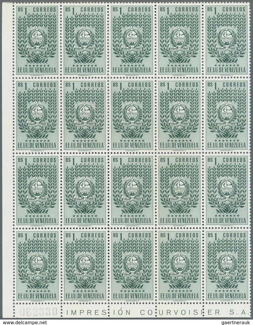 Venezuela: 1953, Coat Of Arms 'TRUJILLO‘ Normal Stamps Complete Set Of Seven In Blocks Of 20, Mint N - Venezuela