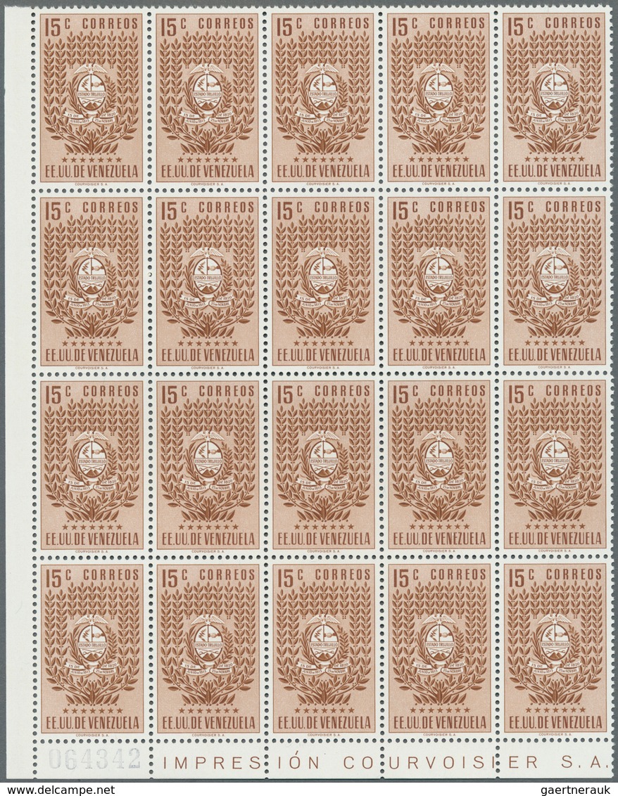 Venezuela: 1953, Coat Of Arms 'TRUJILLO‘ Normal Stamps Complete Set Of Seven In Blocks Of 20, Mint N - Venezuela