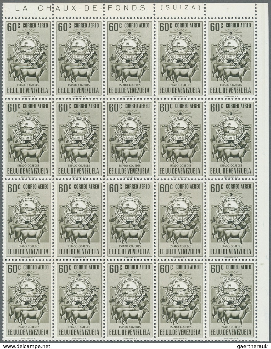 Venezuela: 1953, Coat Of Arms 'COJEDES‘ Airmail Stamps Complete Set Of Nine In Blocks Of 20, Mint Ne - Venezuela