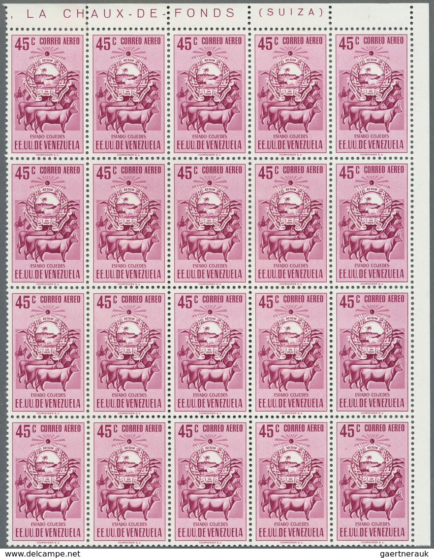 Venezuela: 1953, Coat Of Arms 'COJEDES‘ Airmail Stamps Complete Set Of Nine In Blocks Of 20, Mint Ne - Venezuela