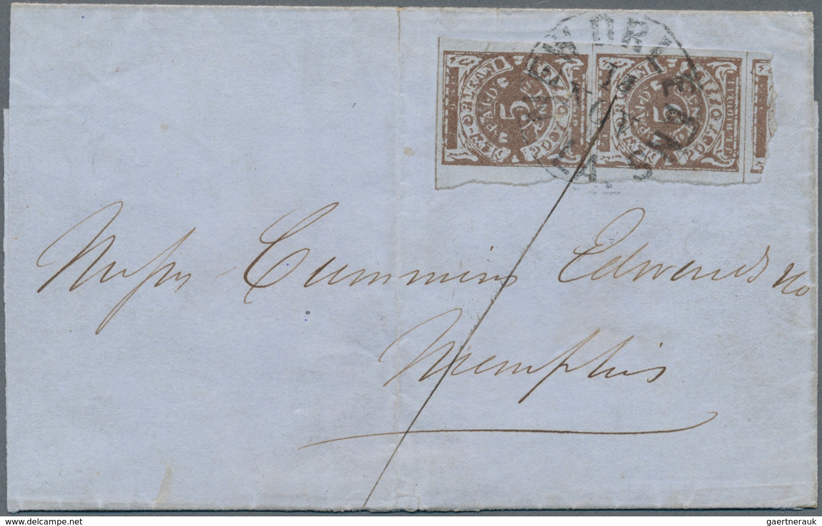 Konföderierte Staaten Von Amerika: NEW ORLEANS, LA.: Vertical Pair 5c. Red-brown On Bluish Paper, Us - 1861-65 Confederate States