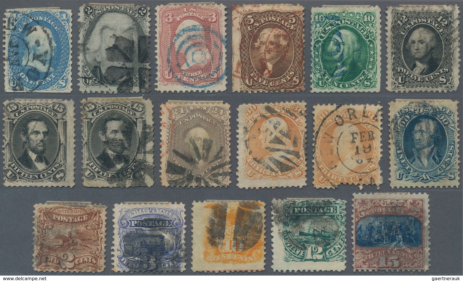 Vereinigte Staaten Von Amerika: 1861/1869: Group Of 17 Early Used Stamps, With 1861 Complete Set To - Briefe U. Dokumente