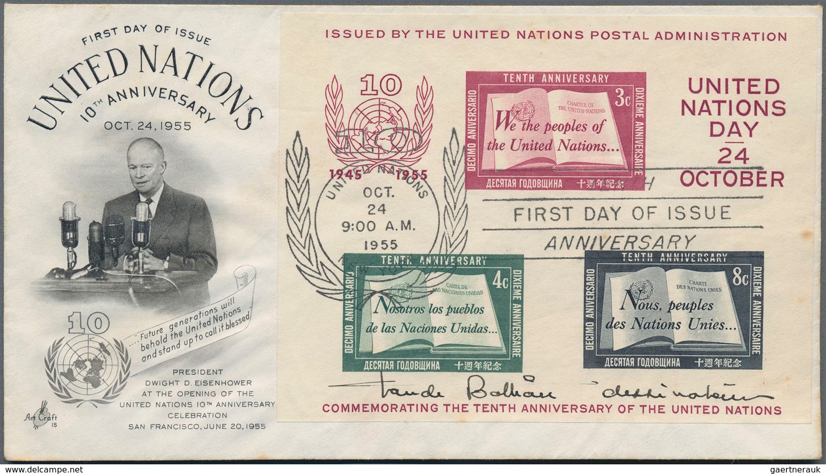 Vereinte Nationen - New York: 1955: Ornamental FDC "United Nations, 10th Anniversary" With Souvenir - Autres & Non Classés