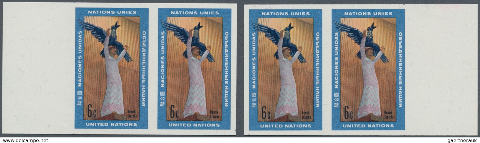 Vereinte Nationen - New York: 1968, Art At UN 6c. 'Statue By Hendrik Starcke' In Two Horizontal IMPE - Autres & Non Classés