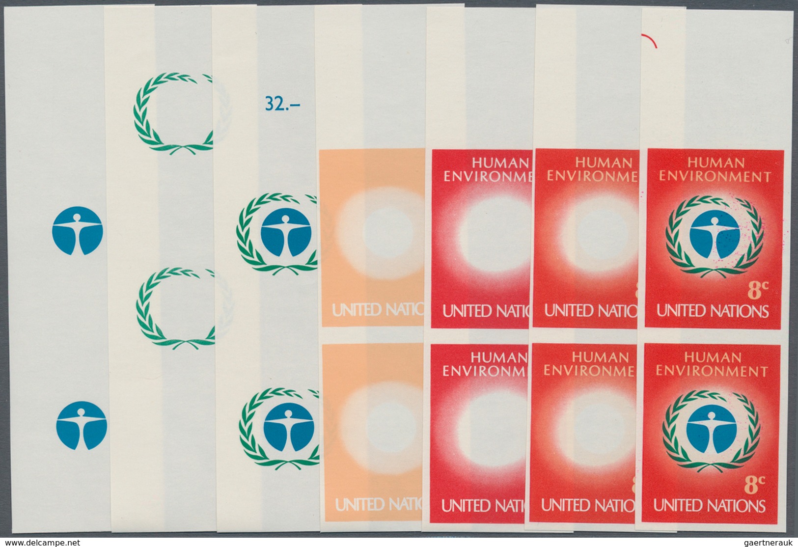Vereinte Nationen - New York: 1972, Human Environment 8c. In Five Different Imperforate Vertical PRO - Autres & Non Classés