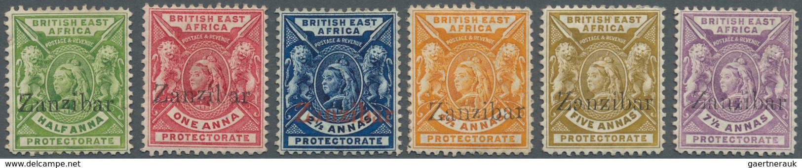 Zanzibar: 1896, British East Africa QV With Opt. ‚Zanzibar‘ Complete Set Of Six Mint Hinged Or Witho - Zanzibar (...-1963)