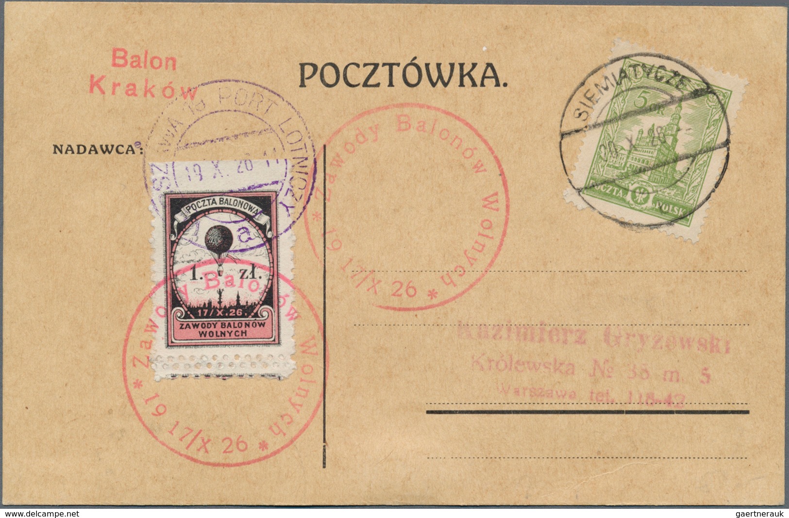 Ballonpost: 1926, 19.X., Poland, Four Balloon Covers/cards "Poznań", "Lwów", "Kraków" And "Warszawa" - Montgolfières