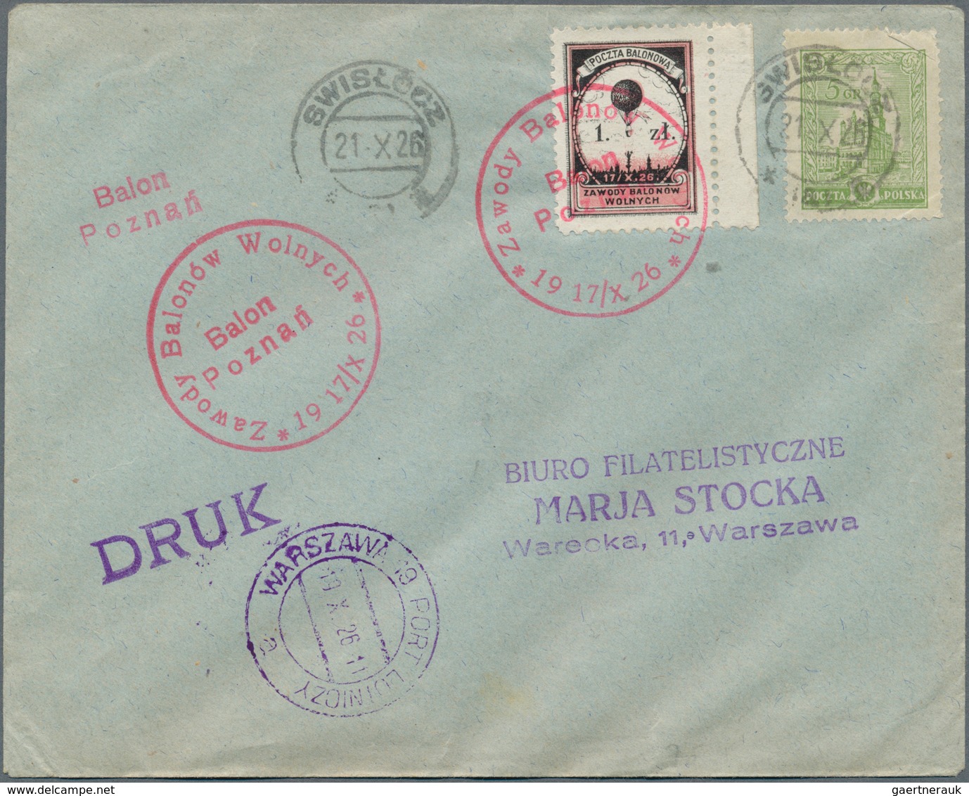 Ballonpost: 1926, 19.X., Poland, Four Balloon Covers/cards "Poznań", "Lwów", "Kraków" And "Warszawa" - Montgolfières