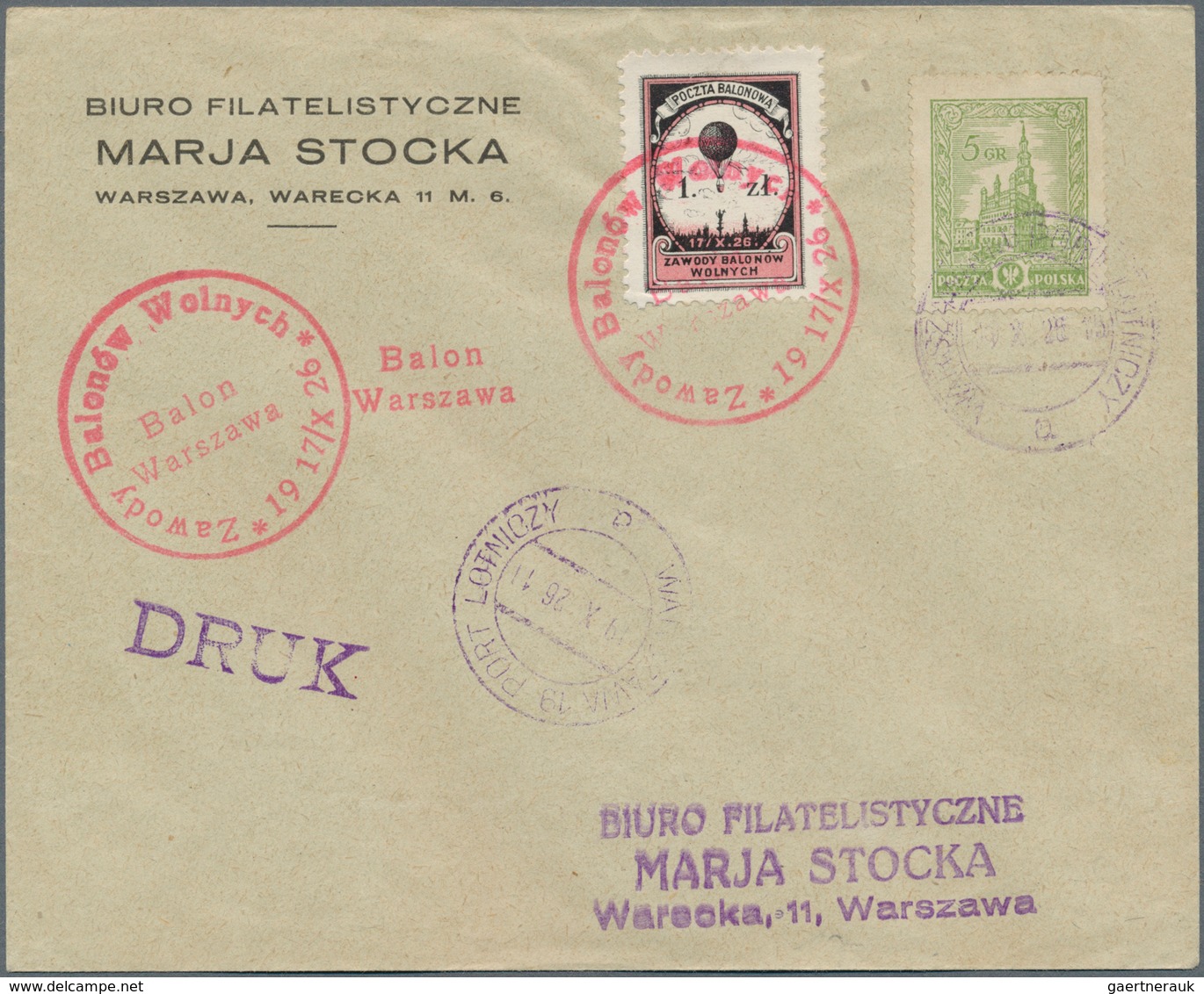 Ballonpost: 1926, 19.X., Poland, four balloon covers/cards "Poznań", "Lwów", "Kraków" and "Warszawa"