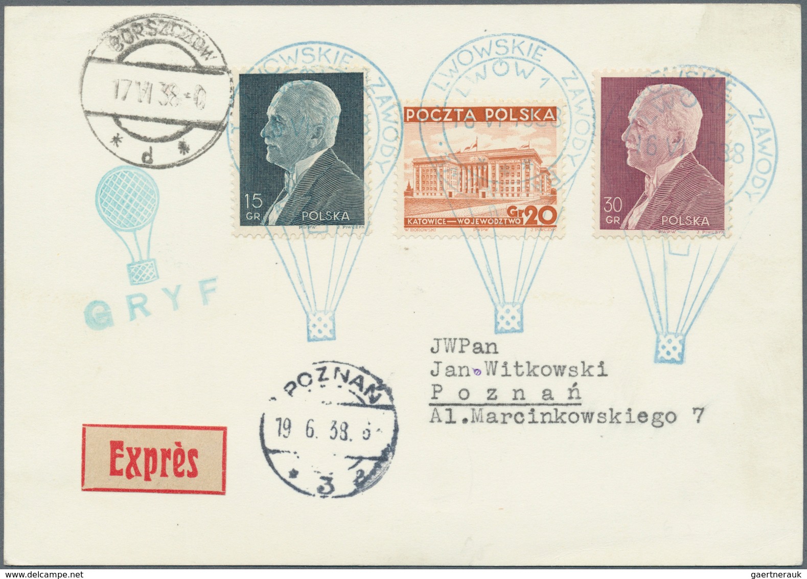 Ballonpost: 1938, 16.VI., Poland, Complete Set Of Six Balloon Cards/cover: Balloons "Sanok", "Mościc - Fesselballons