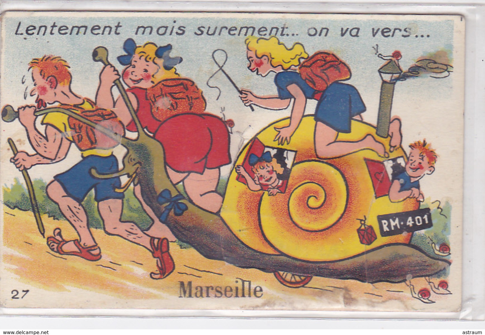 Cpa (a Systeme)-13-marseille--lentement Mais Surement , On Va Vers ..(escargot)..-edi Artaud N°27 - Unclassified