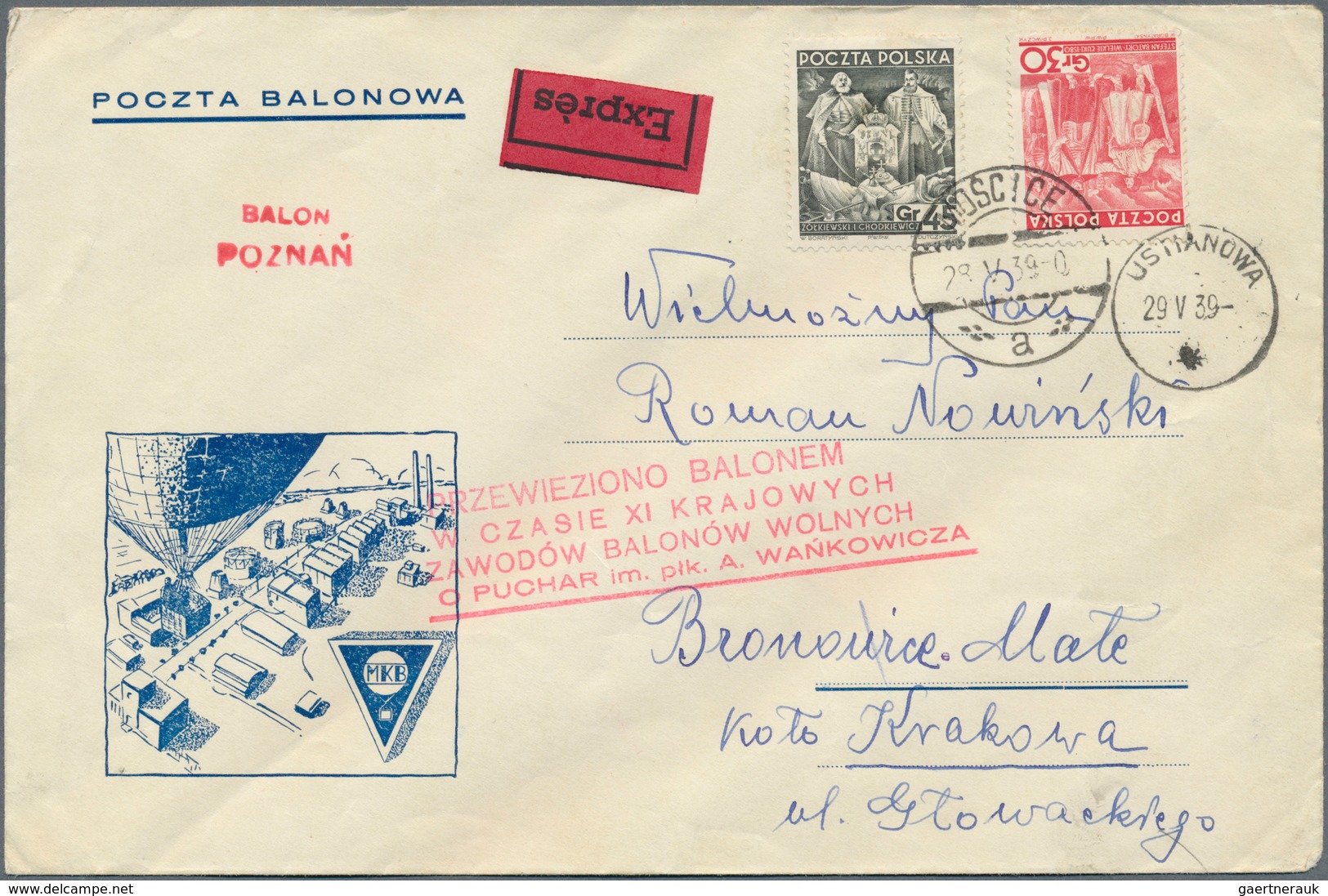 Ballonpost: 1939, 28.V., Poland, Three Balloon Covers/card: Balloon "Poznan", "Pomorze", "Katowice", - Montgolfières