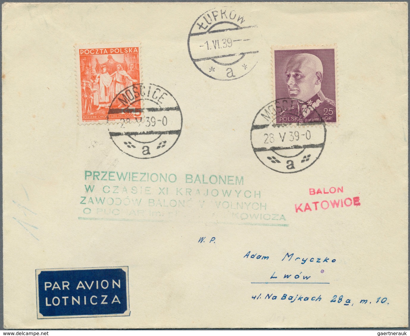 Ballonpost: 1939, 28.V., Poland, Three Balloon Covers/card: Balloon "Poznan", "Pomorze", "Katowice", - Fesselballons