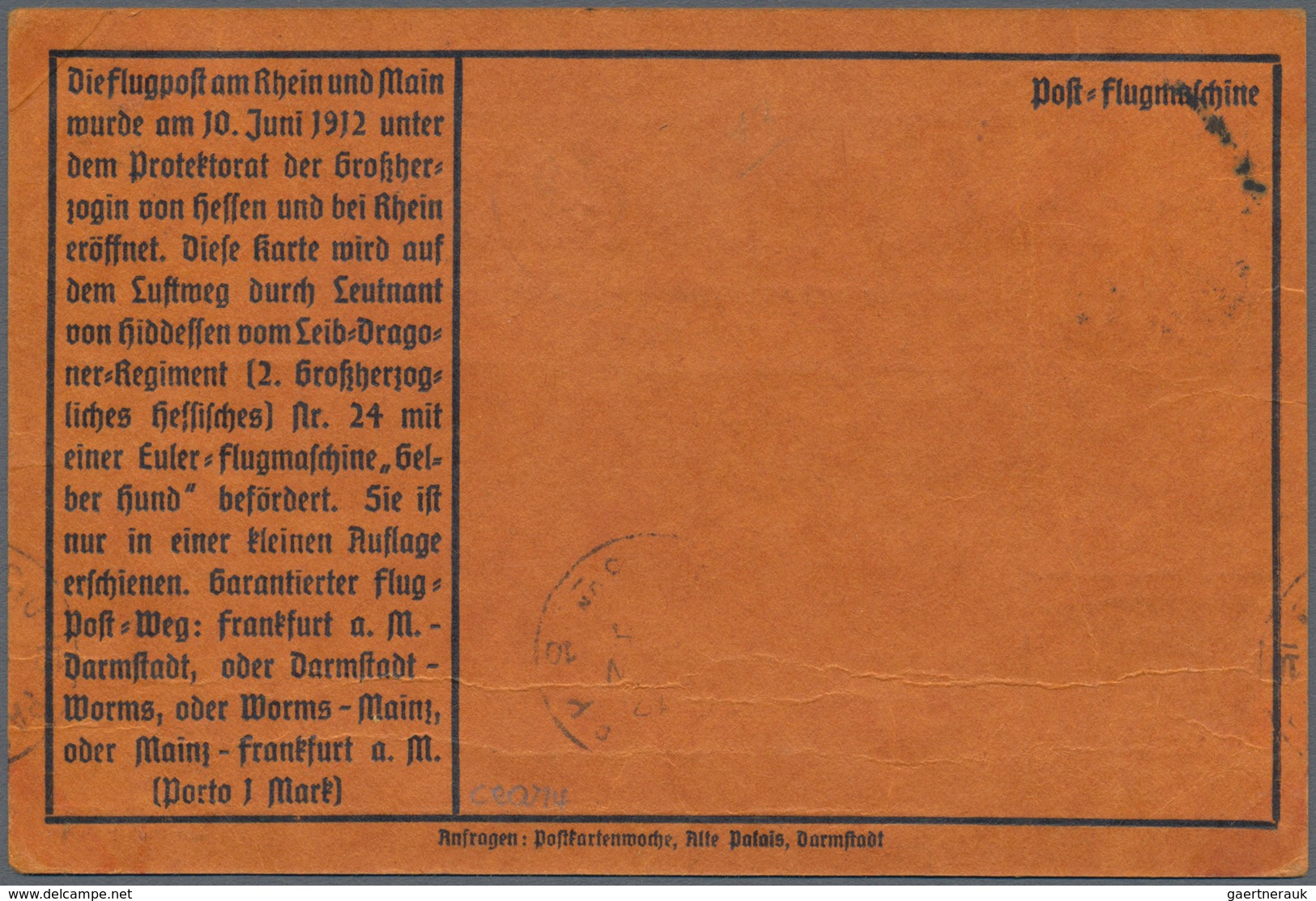 Flugpost Deutschland: 1912. Airmail Rhein Main Darmstadt 14.6.12, Each Destination Paris. Lot Of 3 C - Poste Aérienne & Zeppelin