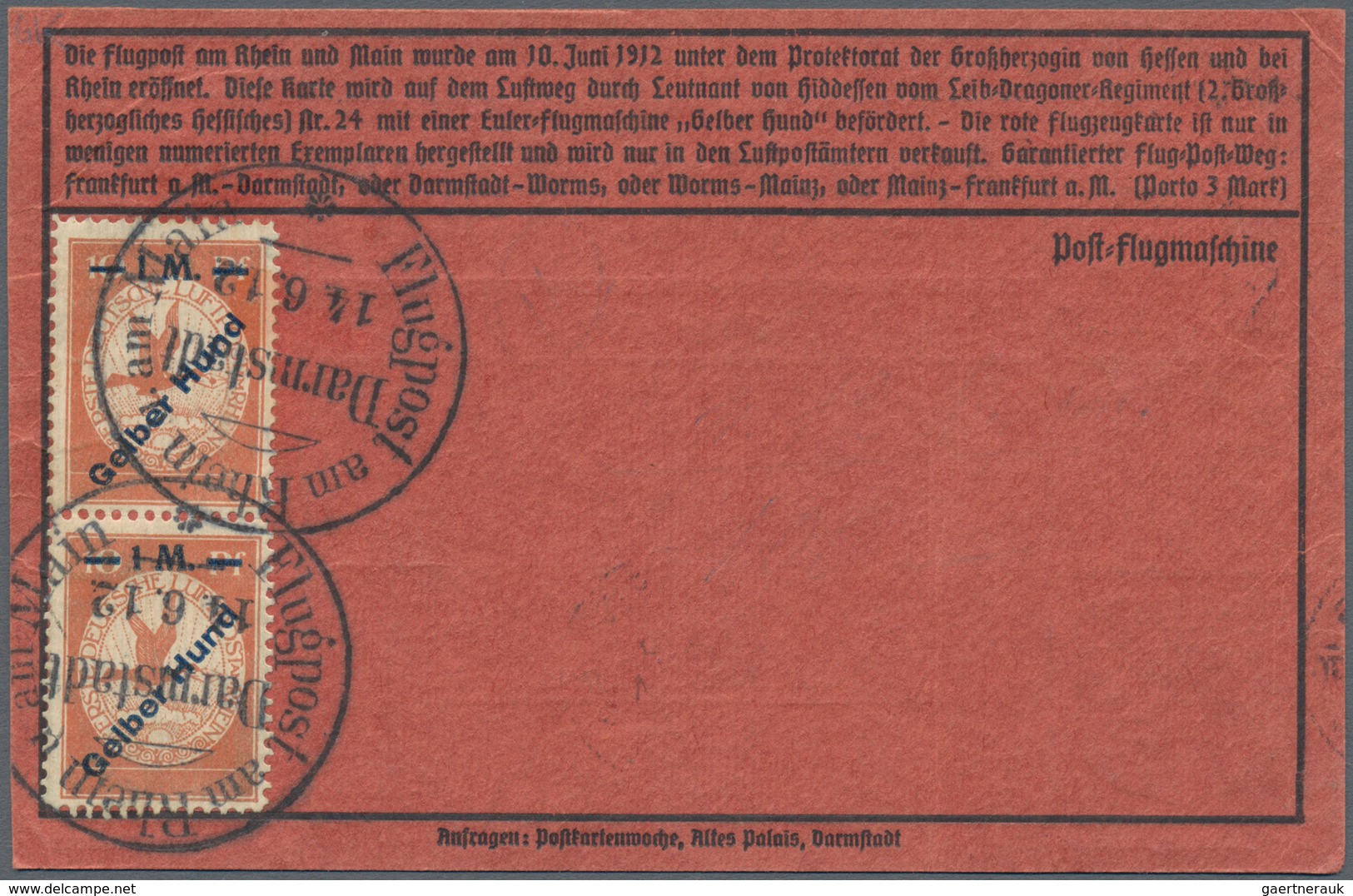 Flugpost Deutschland: 1912. Airmail Rhein Main Darmstadt 14.6.12, Each Destination Paris. Lot Of 3 C - Poste Aérienne & Zeppelin